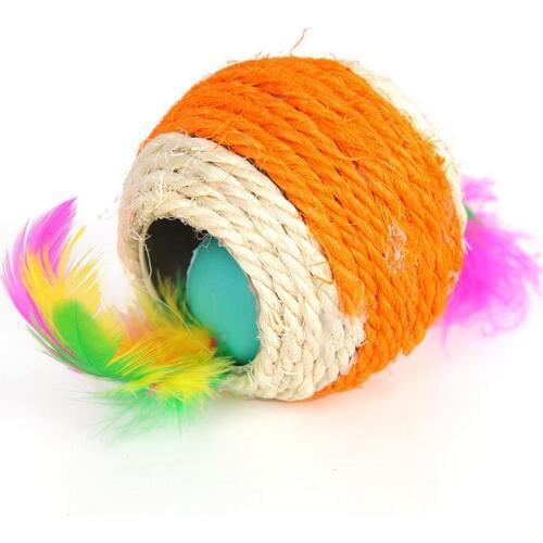 7.5cm Pet puppy cat sisal toys dog cat toy cheap Shipping small sisal cat scratching toys round ball feather chew cat toys