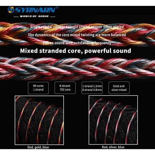 SYRNARN 8 strands of gold and silver mixed multicolor HiFi headset upgrade audio cable DIY fever 792 core OD: 4.8mm loose cable
