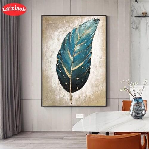 Diamond Painting Abstract golden green feathers Full Drill Square DIY Diamond Embroidery Cross Stitch Mosaic round Home Decor