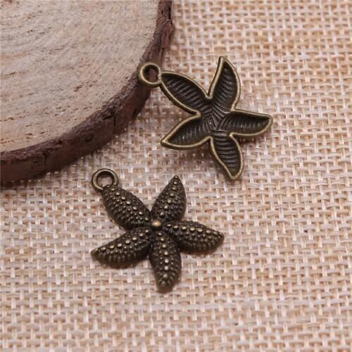 Free shipping 40pcs 23x19mm antique bronze starfish charms diy retro jewelry fit Earring keychain hair card pendant accessories