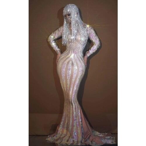 Glitter mermaid sequined dress Dress Birthday celebration party banquet evening dress concert ball singers costume