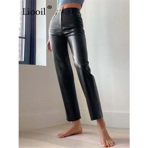 Faux Leather Straight Leg Pants High Waist Autumn Sexy Brown Pants Slacks For Women Bottoms Vintage Streetwear Trousers Winter
