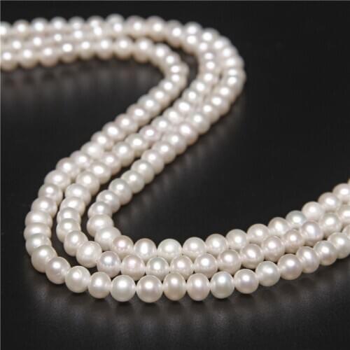 6-7mm Natural Freshwater Round Pearl Bead High Quality White Smooth Pearl Loose Bead For Jewelry Making Elegant Bracelet DIY 14"