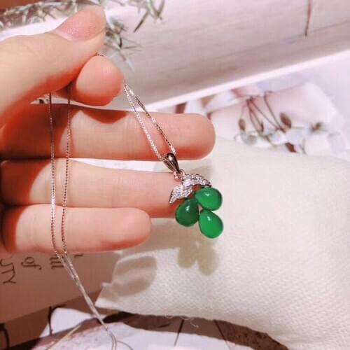 925 Sterling Silver Original Women Charm Pendant Necklace Chalcedony Inlaid Zircon Luxury Grape Bunch Clavicle Snake Chain