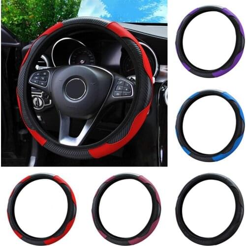 Carbon fiber steering wheel cover 38cm non-slip artificial leather universal protection car steering wheel cover automatic