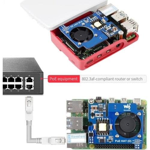 Poe Hat (D) Case with Fan Power Over Ethernet Hat (Type D) for Raspberry Pi 3B+/4B Support 802.3af Network Standard