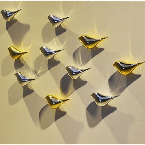 3D Resin Birdie Wall hanging decor craft home decorative sliver/golden/red birds Wedding diy combination wall ornament
