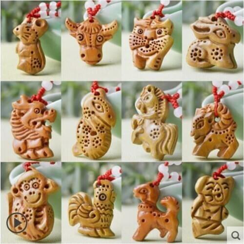 Wooden Open light Mahogany Chinese Zodiac Carvings necklaces Hanger and tiger rabbit Dragon snake horse and sheep statue Home