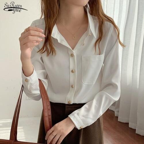 Spring Elegant Solid Pocket Women Blouse Gentle Long Sleeve Office Lady Vintage Shirts Plus Size Tops Blouses Shirt Female 13166