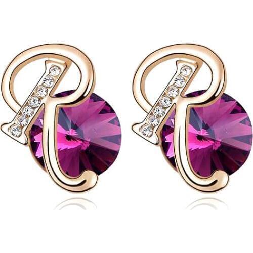 Brand Jewelry Crystals From Swarovski Round Stud Earrings For Women Letter R Earring Fashion Wedding Jewelry Ladies Brinco