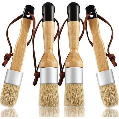Hot Chalk and Wax Brushes Include Flat and Round Chalked Paint Brush with Bristles, Multi-Use Brushes(4 Pieces)