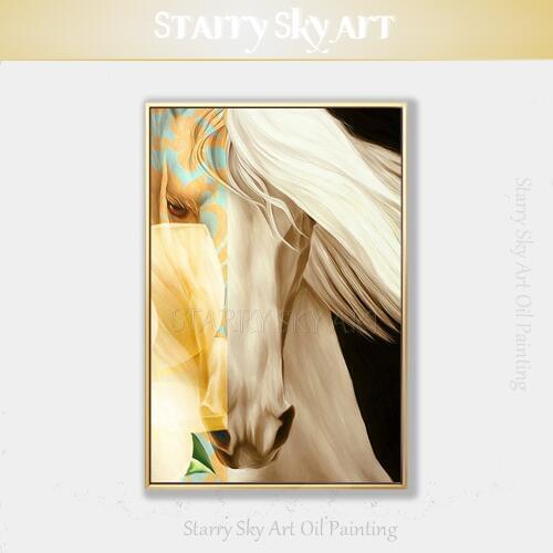 Artist Hand-painted High Quality Modern Animal Horse Oil Painting on Canvas Fine Art Horse Oil Painting for Living Room Wall Art