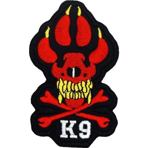 K9 SKULL PAW IRON ON AND HOOK BACKING Patches FOR Clothes Stickers Apparel Accessories Badge