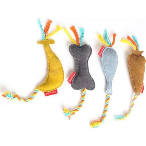 Leather Pet Toys For Grinding Teeth Chewing Toys Bones Banana Chicken Drumsticks Carrots Shaped Puppy Squeaky Toys