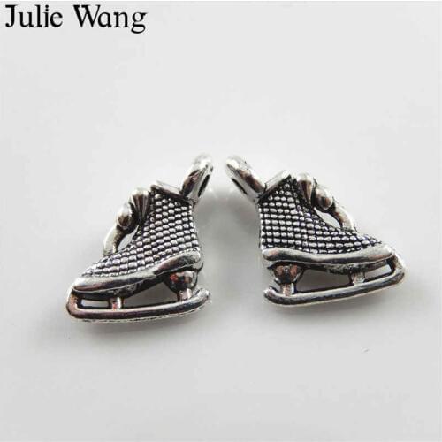 Julie Wang 50PCS Mini Ice Skates Alloy Charms Antique Silver Color Pendant Bracelet Necklace Findings Jewelry Making Accessory