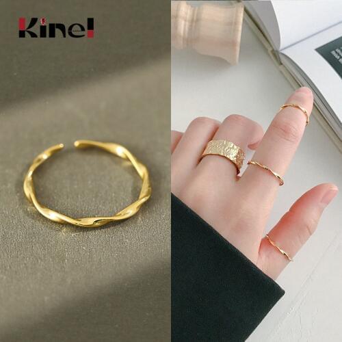Kinel Minimalist 18K Gold 925 Sterling Silver Woman Jewelry INS Style Twist Slim Ring Korea Fine bijoux Silver 925 Ring