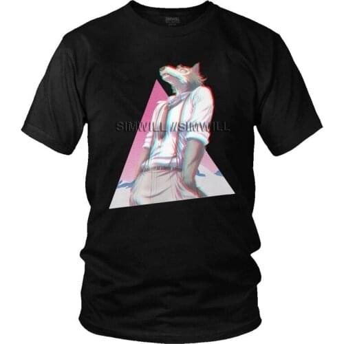 Fashion Beastars Tshirts Men Unique Tees Top 100% Cotton T Shirt Short Sleeve Animal Wolf Anime Furry Manga T-shirt Gift Merch