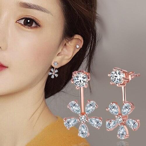 Fashion Sunflower Micro Inlaid Zircon Studs Earrings Girl Rose Gold / Silver Color Studs Earrings Leisure Party Jewelry