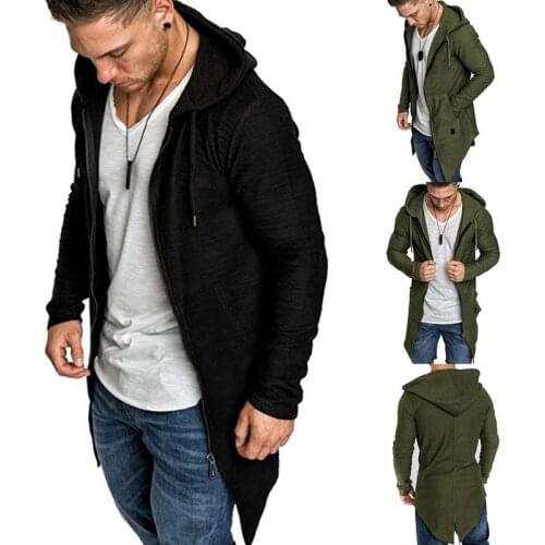 New style mens hooded solid color coat jacket cardigan long sleeve coat high quality men autumn winter slim irregular long coat