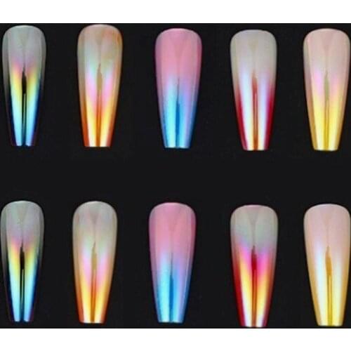24Pcs Aurora Gradient Nail Powder Fake Nails Acrylic Ballet Nail Tips Press On False Nails Full Cover Manicure Tools Beauty FN04