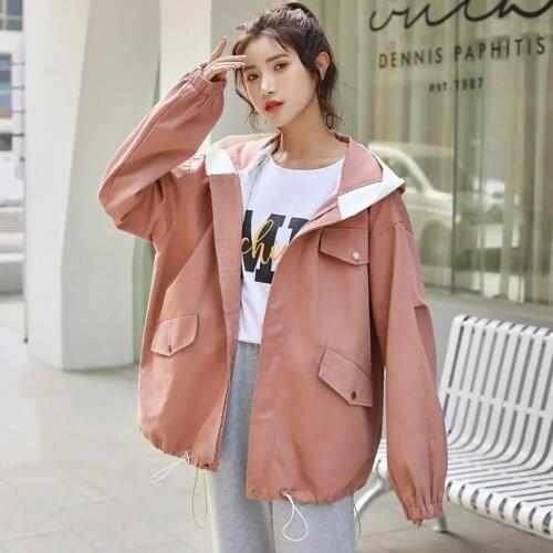 NEW Spring Autumn Jacket Women Clothes Hooded Two Side Wear Outwear Loose Plus Size Female Windbreaker Basic Coat Casual Tops