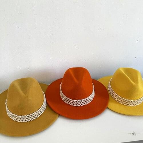 New Vintage Wool Fedora Hats For Women Winter High Top Jazz Top Hat Pearl Fashion Hat Causal Quality Hat Sombrero Mujer Chapeau