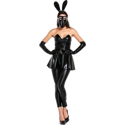 New Patent Leather Masked Bunny Costume Night Club DS Suit European and American Uniform Temptation