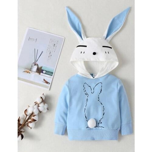 Autumn Spring Baby Girls Hoodies Sweatshirts Cartoon Rabbit Ears Pullovers Cute Long Sleeve Hoodies Top Children Clothes