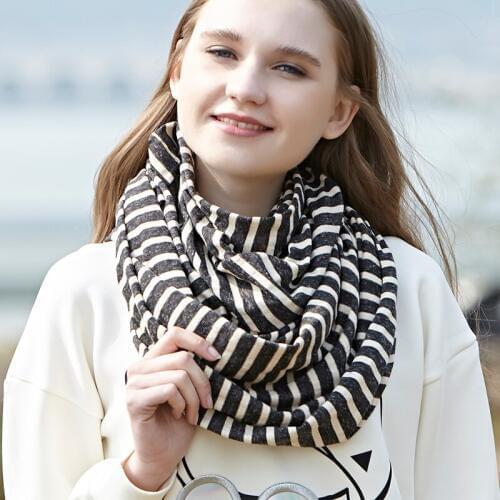 Genovega Autumn Winter Women Warm Designer Infinity Scarf Lady Loop Striped All-match Cotton Neck Ring Scarves For Female Schal
