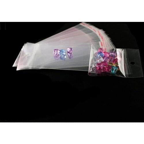 NiceBeads 100 Pcs Clear Self Adhesive Seal Plastic Bags Transparent Opp Packing Bags Pick For Beads hanging holes