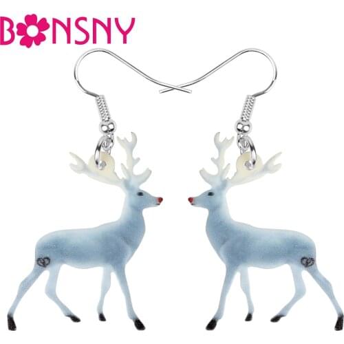 Bonsny Acrylic Christmas Anime Antlers Deer Elk Earrings Drop Dangle Animal Jewelry For Women Girls Teens Kids Decorations Gift