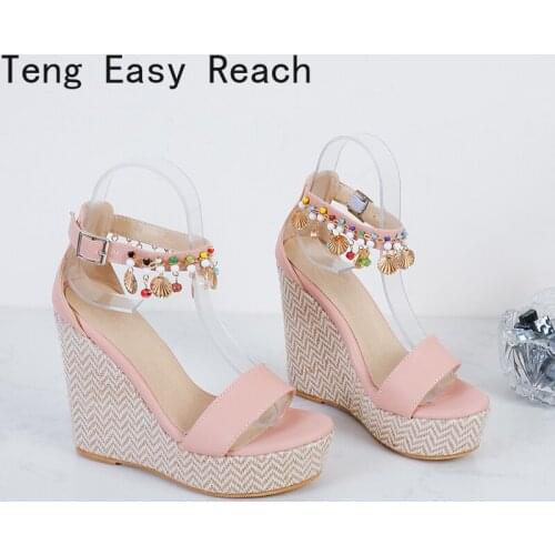 Fashion Ladies High Heels Sandals Ankle Buckle Wedge Platform Sandals Women Summer Sexy Peep Toe Women Sandals blue Pink beige