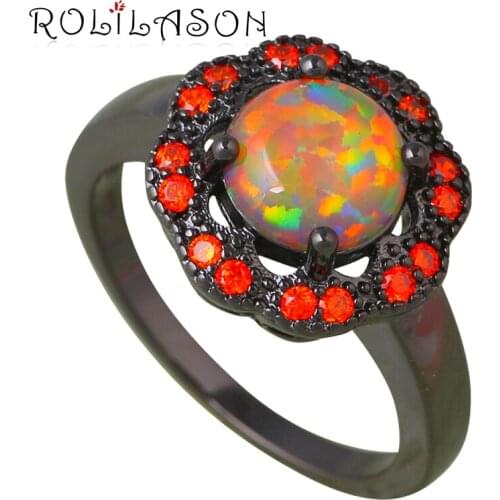 Generous Opal Crystal Flower shape Brown fire Opal Silver stamped Rings fashion jewelry for women OR796