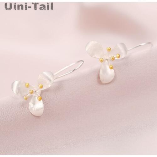 Uini-Tail hot new 925 sterling silver Thai craft clover gold flower earrings fashion tide flow high quality earrings GN953