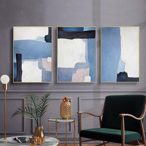 Blue White Black Block Modern Abstract Wall Poster Nordic Canvas Print Painting Art Decorative Picture Living Room Decoration