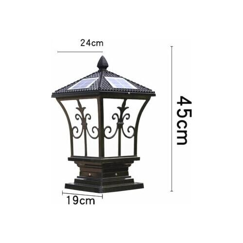 Free Shipping 45cm height Outdoor Lantern Column Lamp Black Outdoor Solar Powered Pillar Light