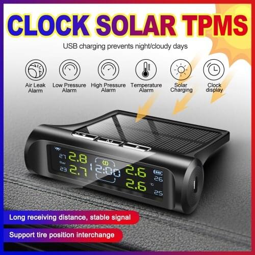Vehemo Upgraded Tire Pressure Monitoring Truck 9.0bar USB 4PCS Sensor TPMS Real-Time Display Solar Energy High Temperature Alarm