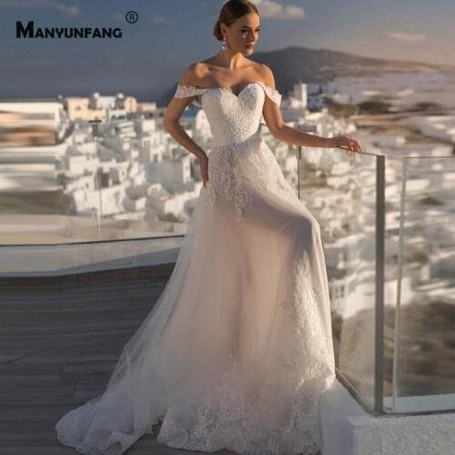 High-End Sweetheart Neck Embroidery Appliques Tulle A-Line Wedding Dress Elegant Off the Shoulder Lace Up Back Bridal Gown