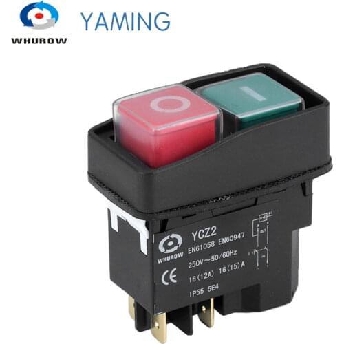 YCZ2 Electromagnetic switch 4 Pin On Off red green Push Button switch 12A 230V restart and under voltage protection