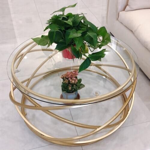 Iron coffee table fashion small apartment living room coffee table tempered glass round sofa side coffee table WF924430