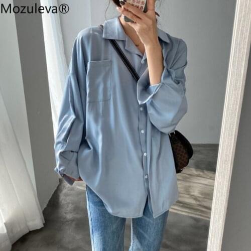 Mozuleva Women Oversized Shirt Long Sleeve Loose Woman Blouse Elegant Office Ladies Shirts 2021 Basic Work Wear Tops