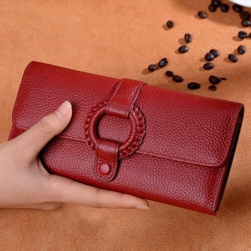 Handmade DIY Knitting Wallet Genuine Leather Women Long Wallet Trifold Clutch Coin Pocket Purse Cowhide Leather Wallet for Phone