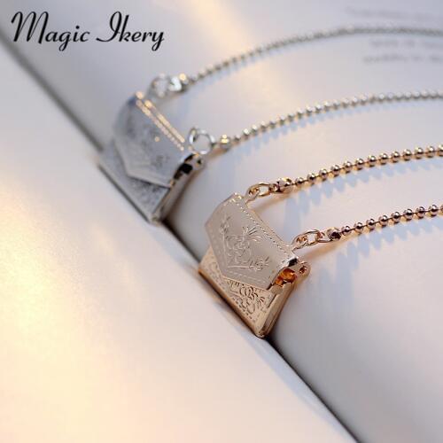 Magic Ikery Lovely Rose Gold Color Multicolor Open Retro geometric Square Pocket Watch Lady Pendant Necklace MKA64