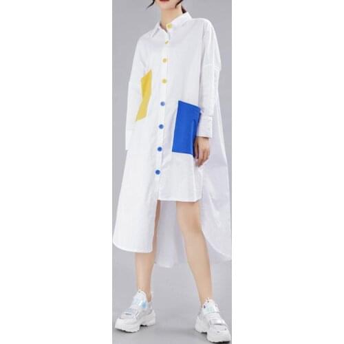Womens spring autumn long sleeve causal loose asymmetric shirt dress female runway fashion plus size chic dress TB1028
