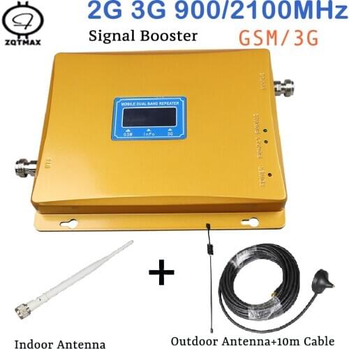 ZQTMAX 65dB 2g 3g dual band repeater 900 2100mhz cellular signal booster wcdma UMTS Cell Phone signal Amplifier FUll set