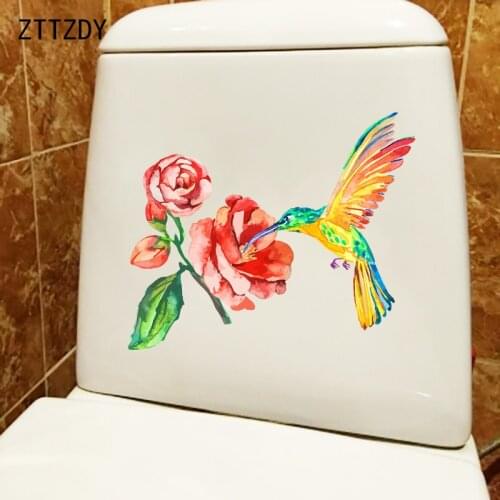 ZTTZDY 25×23.7CM Hand Drawn Hummingbird Cartoon Kids Room Wall Stickers Creative Toilet WC Decor T2-1421