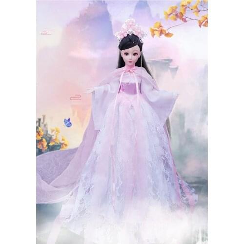 1/6 Scale 30cm Ancient Costume Hanfu Dress Long Hair Fairy Princess Barbi Doll Joints Body Model Toy Gift For Girl C1238B