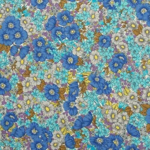 1 Yard Cotton Poplin Fabric for Sewing Patchwork, Dress, Cloth, Bedding - Small flowers(Blue) (width=140cm)