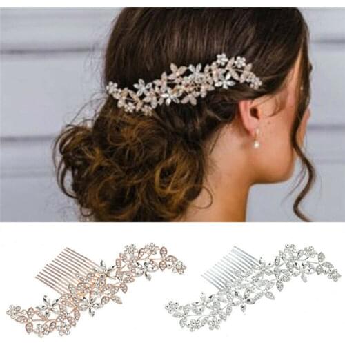 2021 New European Design Leaves Wedding Hair Accessories Pearl Crystal Flower Bridal Hair Comb Wedding Hair Jewelry Gift