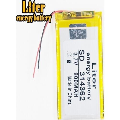 3.7V,800mAH,314362 304060 PLIB; polymer lithium ion / Li-ion battery for GPS,mp3,mp4,mp5,dvd,bluetooth,model toy